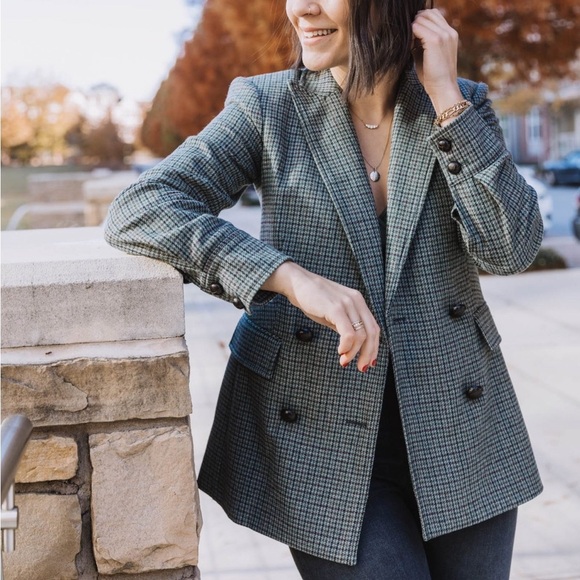 VERONICA BEARD Pyle Dickey Wool Double Breasted Blazer in Sage Multi Sz 0 - Picture 2 of 12